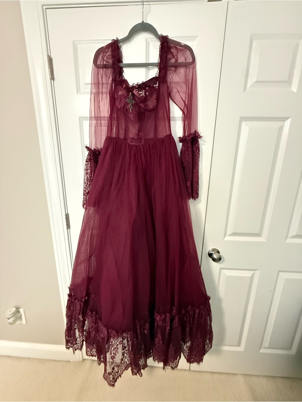 Wine Burgundy Lace Maxi Dress